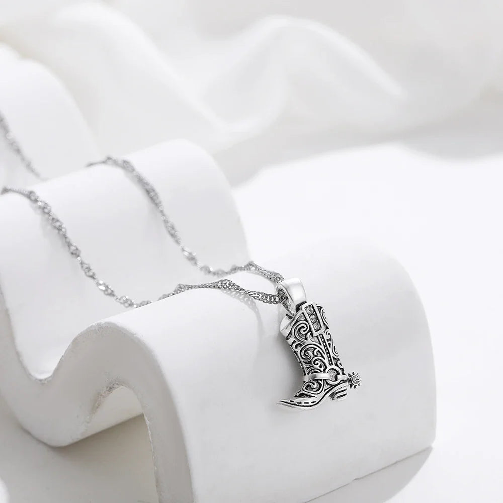 Olivia Boot Shaped Pendant Necklace | Rhinestone Spur Pendant Necklace