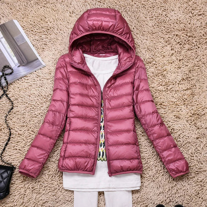 Women's Down Jacket – Lightweight Quilted – Tailored Fit – Hip Length with Hood