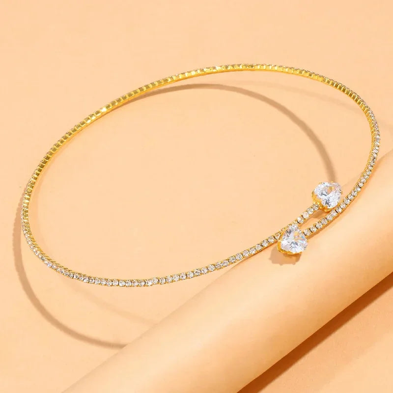 Sara Solid Choker Fit Choker Necklace | Sparkling Stones Heart Embellishment Necklace
