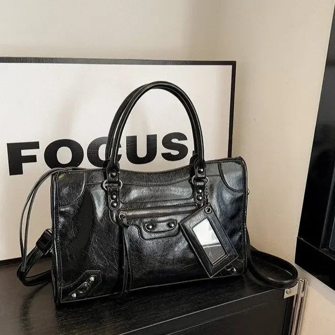 Luna Faux Leather Structured City Bag | Top Handle Shoulder Strap City Bag