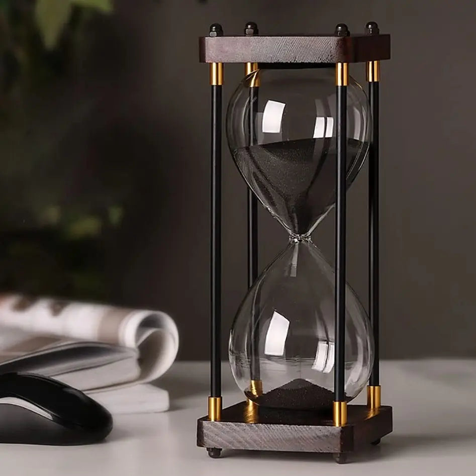 Minimalist Glass and Wood Hourglass Timer