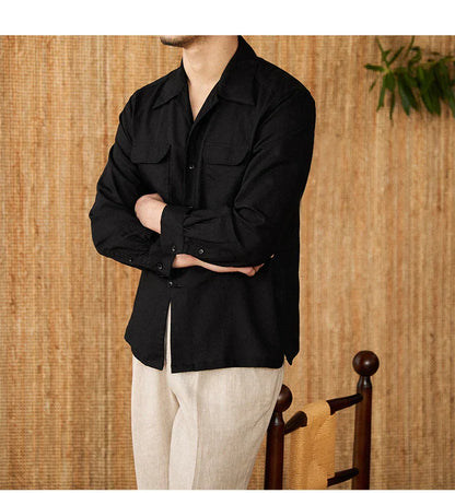 Men's Shirt – Linen – Relaxed Fit – Long Sleeve – Button Closure – Chest Pockets