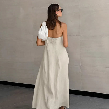 Dress for Women – Strapless Maxi Dress – Relaxed Fit – Open Back – Natural Fibers