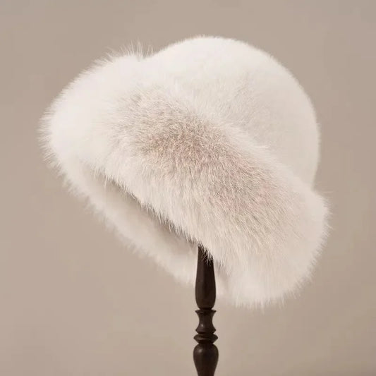 Isla Wool-Blend Rounded Fit Fur Hat | Plush Texture Rolled Brim Hat