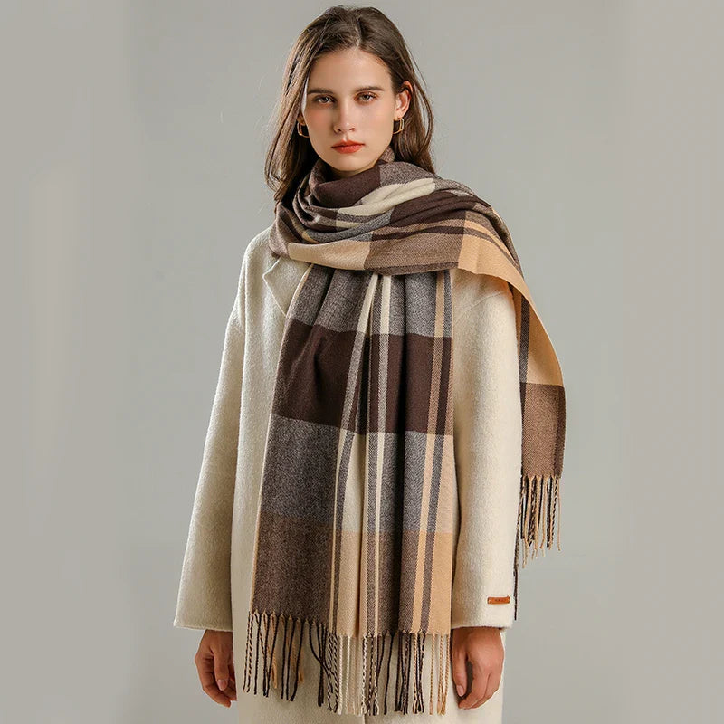 Aurora Wool-Blend Oversized Scarf | Check Fringed Scarf