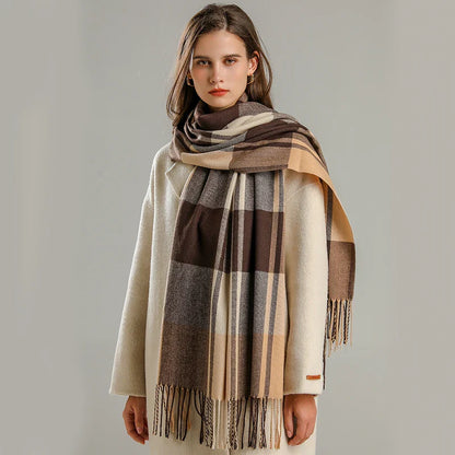 Aurora Wool-Blend Oversized Scarf | Check Fringed Scarf