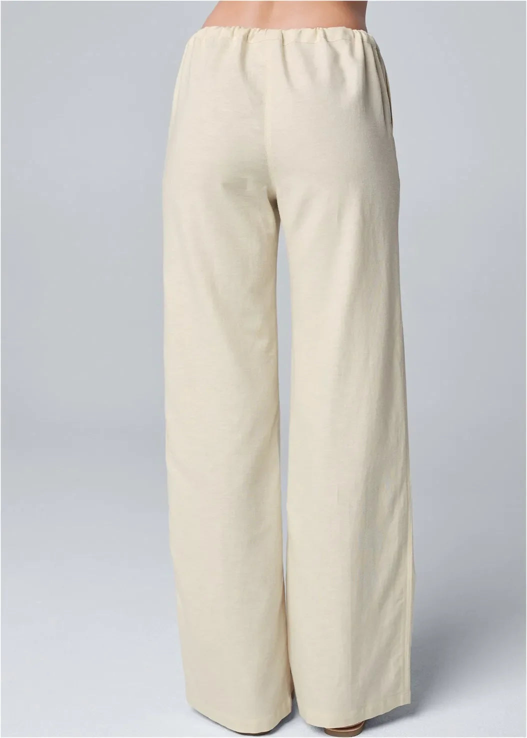 Women's Pants – Wide Leg – High Waist – Cotton Linen – Elastic and Drawstring