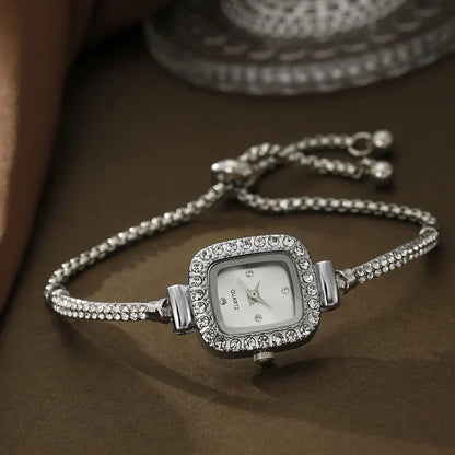 Isla Rhinestone Embellished Square Face Wristwatch | Adjustable Fit Bracelet Style Band Wristwatch