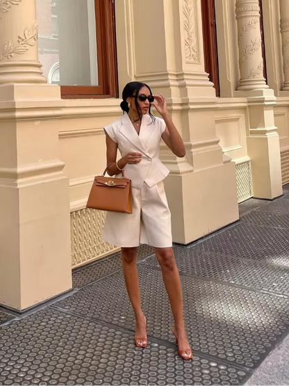 Women's Jumpsuit – Sleeveless V-Neck – High Waist – Wide Legs – Luxurious Fabric