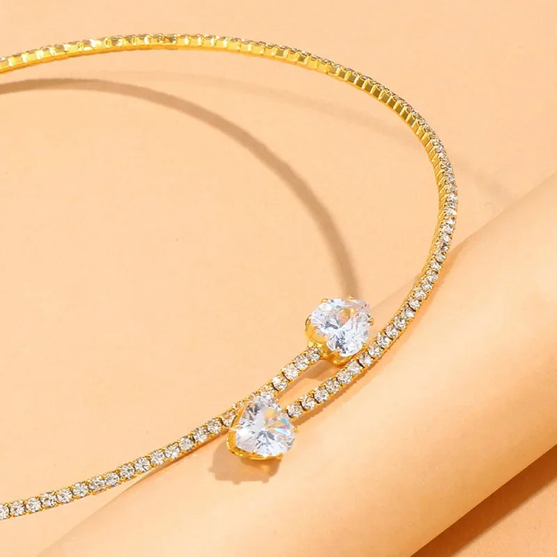 Sara Solid Choker Fit Choker Necklace | Sparkling Stones Heart Embellishment Necklace