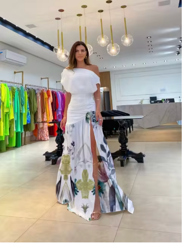 Women's Dress – Halterneck – Floral Print – Asymmetric Wrap Design – Light and Elegant