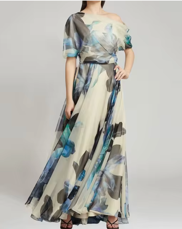 Women's Dress – Halterneck – Floral Print – Asymmetric Wrap Design – Light and Elegant