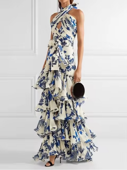 Women's Dress – Halterneck – Floral Print – Asymmetric Wrap Design – Light and Elegant