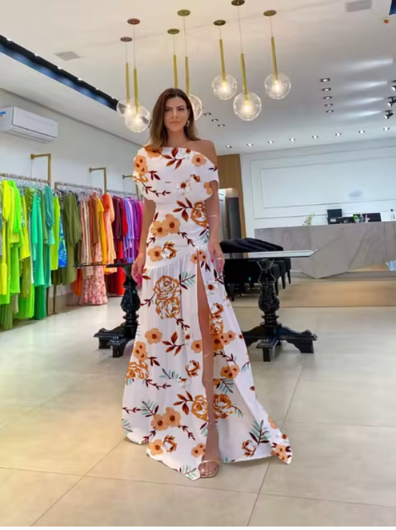 Women's Dress – Halterneck – Floral Print – Asymmetric Wrap Design – Light and Elegant