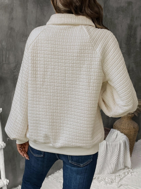 Women's Sweatshirt – Oversized Fit – Textured Grid Knit – Half Placket – Casual Style