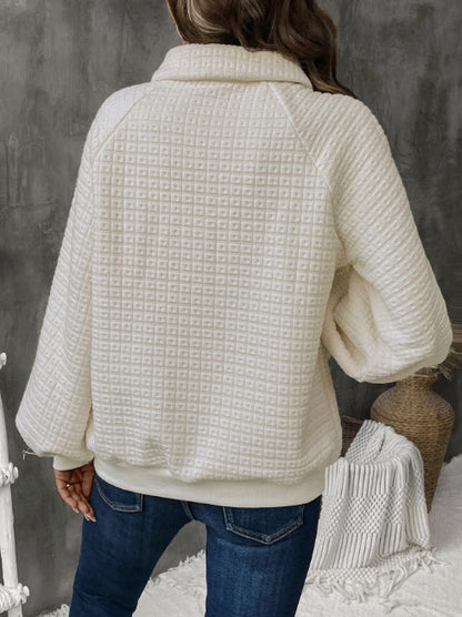 Women's Sweatshirt – Oversized Fit – Textured Grid Knit – Half Placket – Casual Style