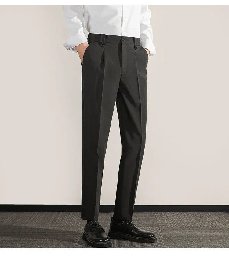 Men's Trousers – Classic Fit – Straight Leg – Light Cotton Blend – With Pleats