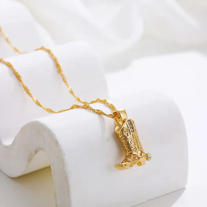 Olivia Boot Shaped Pendant Necklace | Rhinestone Spur Pendant Necklace