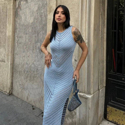 Women's Long Dress - Ribbed Mesh Design - Tailored Fit - Long Sleeves