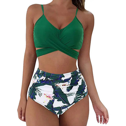 Women's Bikini Set – Slim Fit Cross-Front Top – High-Waisted Ruched Bottoms