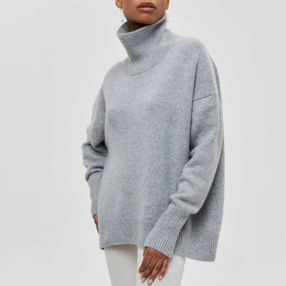 Dame Rullekrave Sweater - Oversized Pasform - Blød Strik - Korte Ærmer