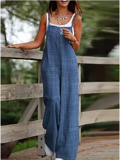 Women's Jumpsuit – Relaxed Fit – Wide Legs – Natural Fibers – Sleeveless Design