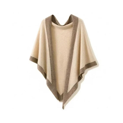 Claudia Wool-Blend Relaxed Fit Poncho | Contrast Border Triangular Poncho