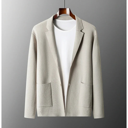 Men's Cardigan Jacket – Tailored Fit – Wool – Notch Lapel – Patch Pockets