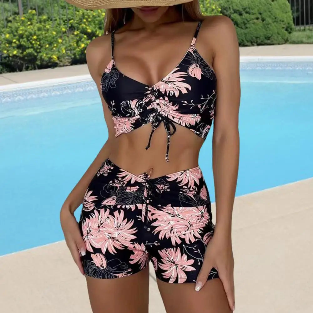 Women's Bikini Set – V-Neck Top with Lacing – High-Waisted Bottom – Stretchable Comfort Design
