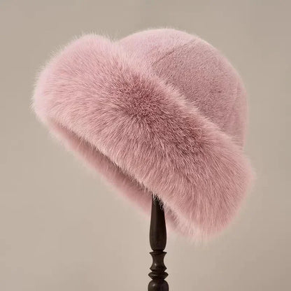 Isla Wool-Blend Rounded Fit Fur Hat | Plush Texture Rolled Brim Hat