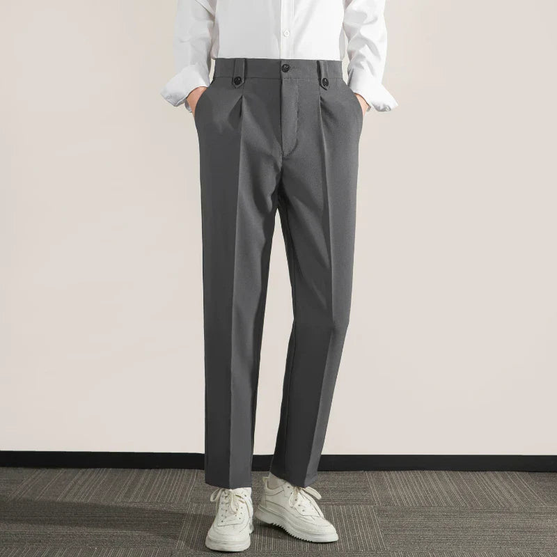 Men's Trousers – Classic Fit – Straight Leg – Light Cotton Blend – With Pleats