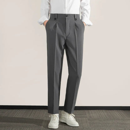 Men's Trousers – Classic Fit – Straight Leg – Light Cotton Blend – With Pleats