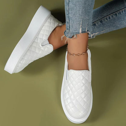 Dame Slip-on Sneakers - Quiltet Design - Komfortabel Platformsål - Elastiske Paneler