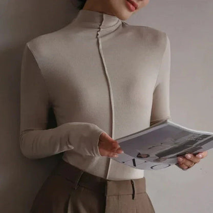 Women's Turtleneck Top – Slim Fit – Stretchable Comfort – Long Sleeves – Minimalist Design