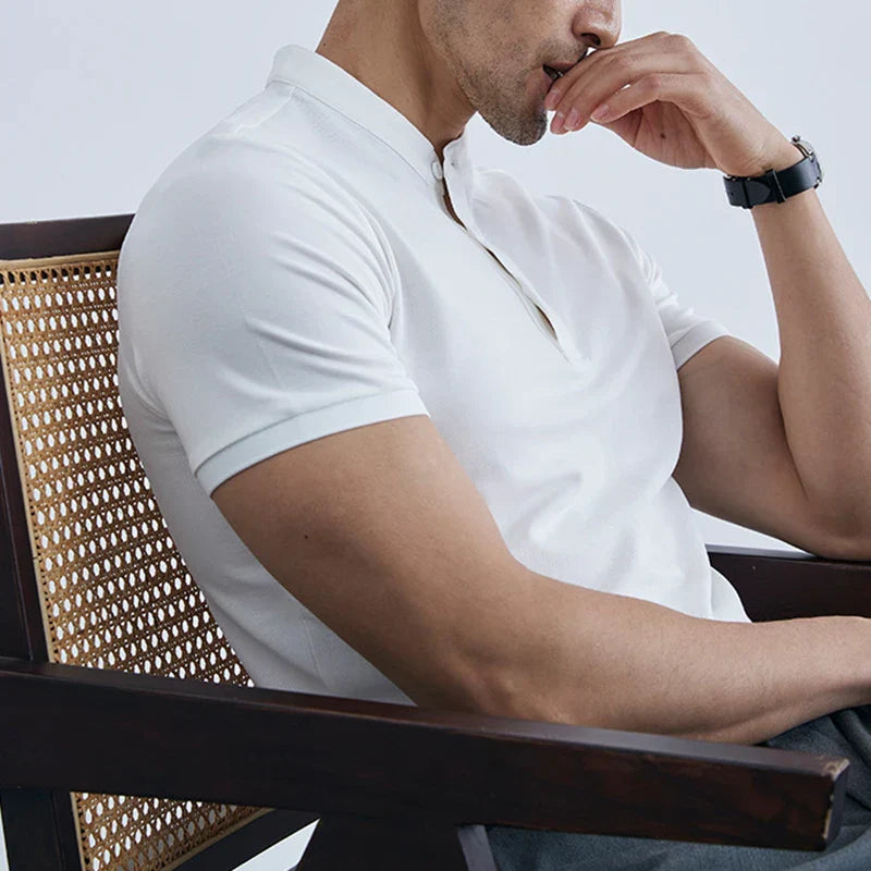 Men's T-shirt – Slim Fit – Light Cotton – Button Closure Collar – Short Sleeves