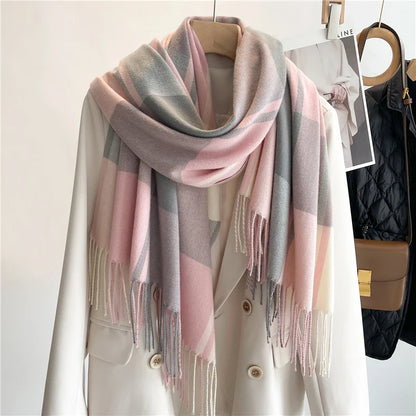 Aurora Wool-Blend Oversized Scarf | Check Fringed Scarf