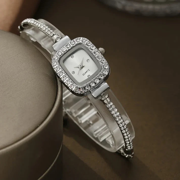 Isla Rhinestone Embellished Square Face Wristwatch | Adjustable Fit Bracelet Style Band Wristwatch