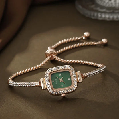 Isla Rhinestone Embellished Square Face Wristwatch | Adjustable Fit Bracelet Style Band Wristwatch