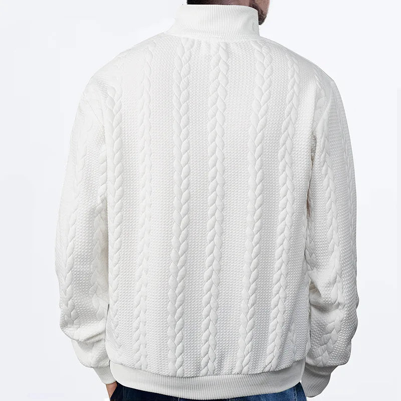 Freddie Patterned Cable Knit Quarter-Zip Knit Sweater | Ribbed Cuffs Hip-Length Sweater