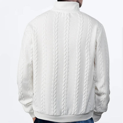 Freddie Patterned Cable Knit Quarter-Zip Knit Sweater | Ribbed Cuffs Hip-Length Sweater