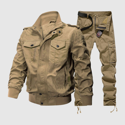 Sebastian Relaxed Fit Cargo Jacket And Pants Two-Piece Set | Solid Casual Cargo Set