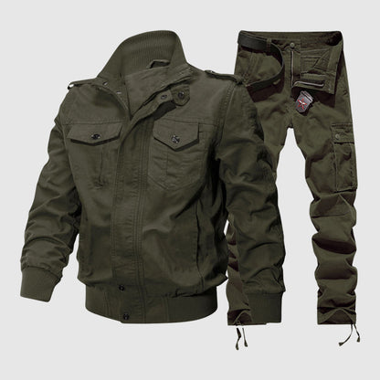Sebastian Relaxed Fit Cargo Jacket And Pants Two-Piece Set | Solid Casual Cargo Set