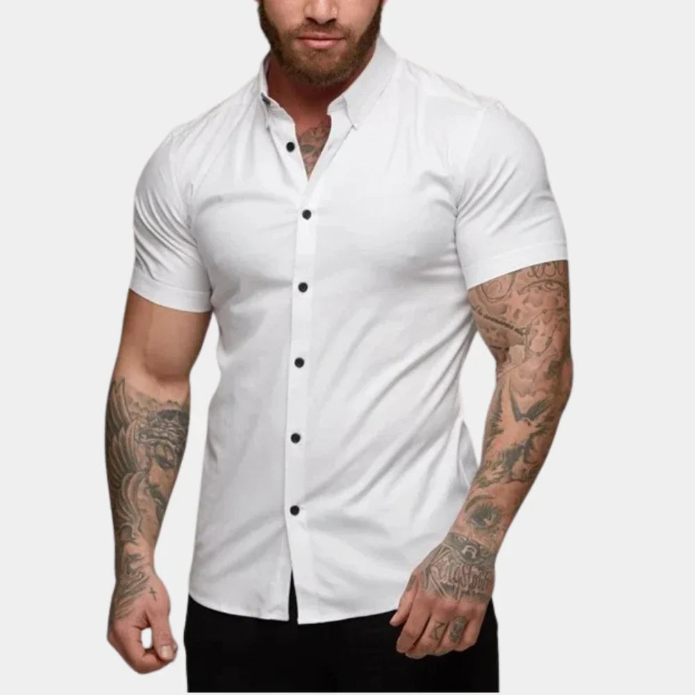 Men's Shirt – Slim Fit – Button Closure – Short-Sleeved – Soft and Breathable Quality