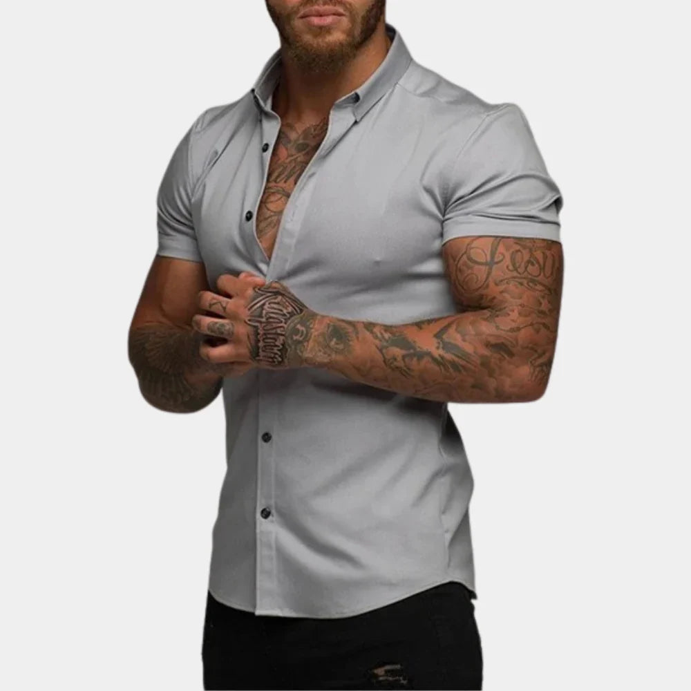 Men's Shirt – Slim Fit – Button Closure – Short-Sleeved – Soft and Breathable Quality