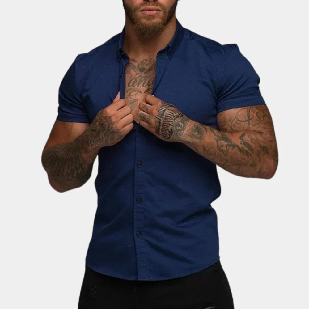 Men's Shirt – Slim Fit – Button Closure – Short-Sleeved – Soft and Breathable Quality
