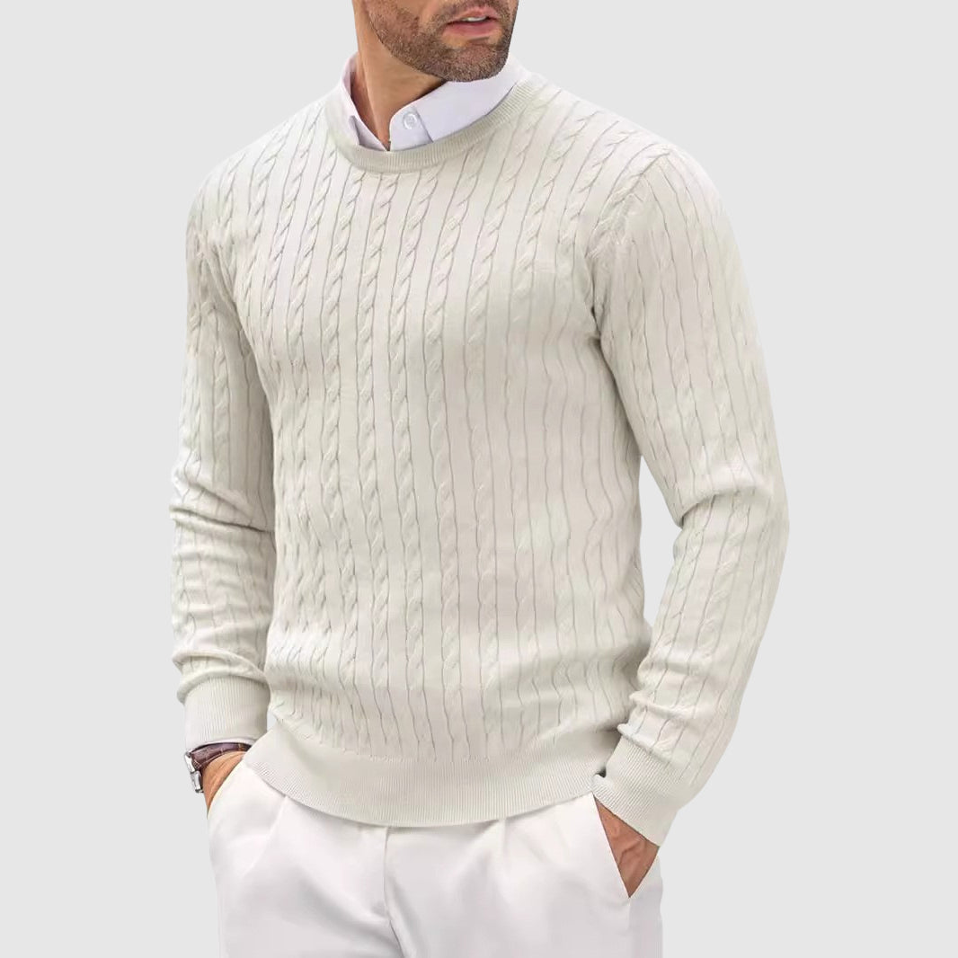 Leo Slim Fit Crewneck Sweater | Cable Knit Ribbed Cuffs Sweater