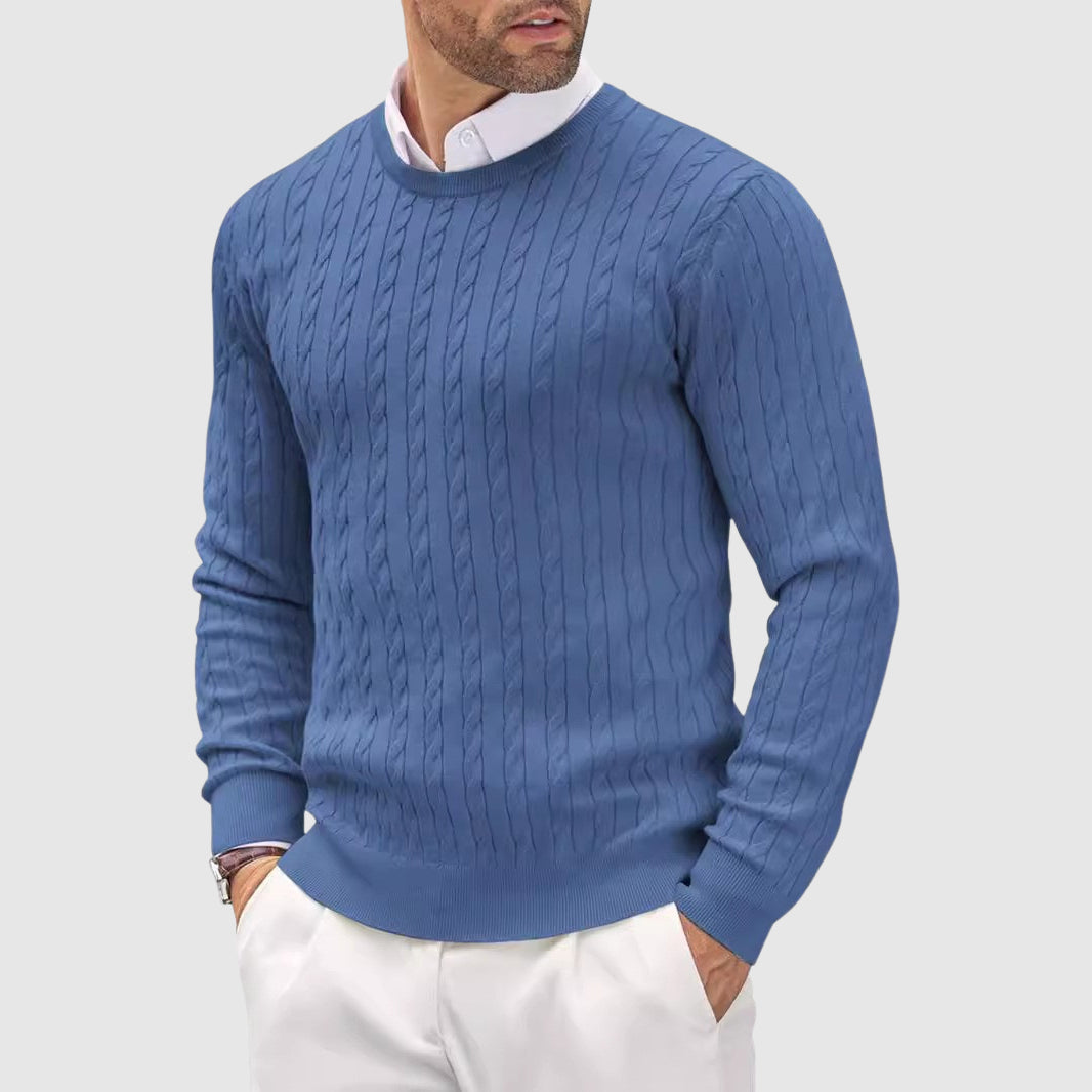 Leo Slim Fit Crewneck Sweater | Cable Knit Ribbed Cuffs Sweater