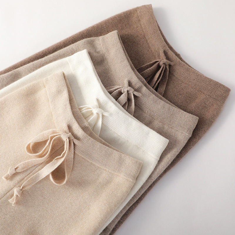 Giulia Relaxed Fit Knitted Pants | Drawstring Waist Ribbed Waistband Pants