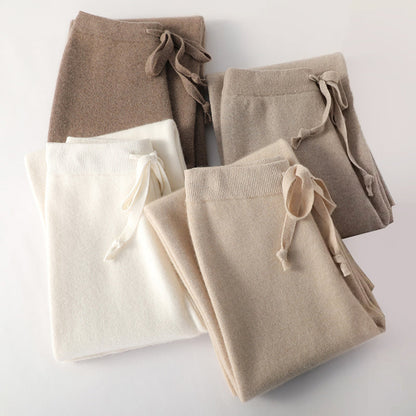 Giulia Relaxed Fit Knitted Pants | Drawstring Waist Ribbed Waistband Pants