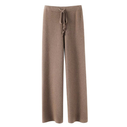 Giulia Relaxed Fit Knitted Pants | Drawstring Waist Ribbed Waistband Pants